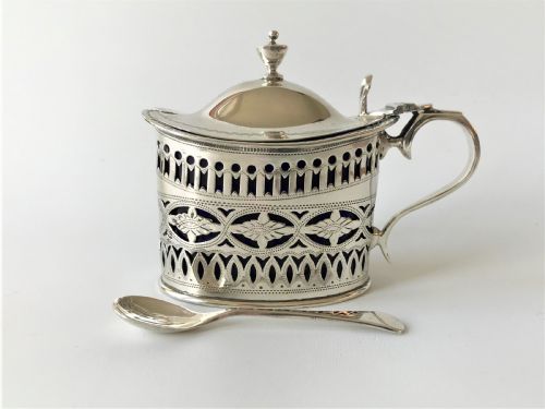 fig 1. A lovely Chester silver mustard pot & spoon