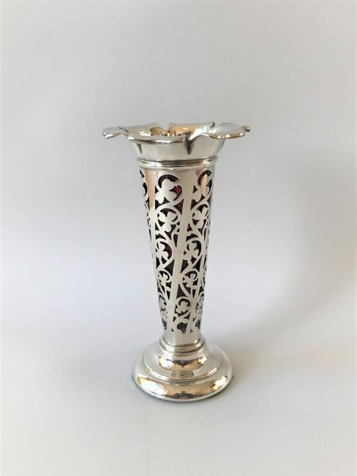 A Lovely Edwardian Silver & Cranberry Glass Trumpet Vase