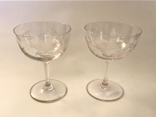 A Gorgeous Pair of Victorian Fern Etched Champagne Bowls