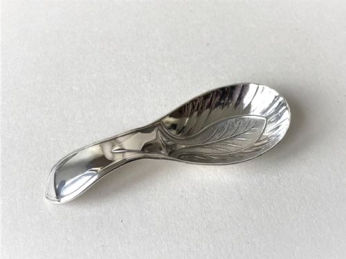 A Rare Early Sheffield Silver Leaf Shaped Caddy Spoon