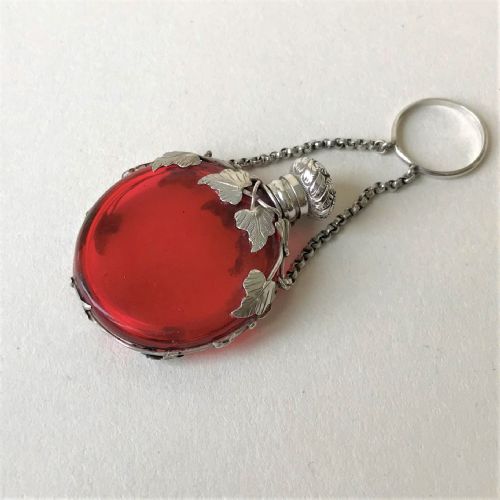 A Gorgeous Silver & Cranberry Victorian Scent Bottle