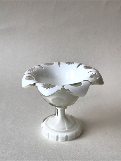 A Bohemian White Overlay Pedestal Condiment Dish