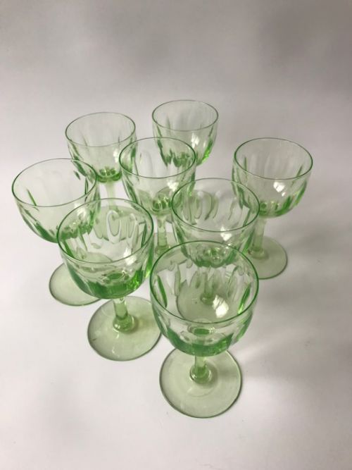 A Set of 8 Victorian Uranium Wine Glasses