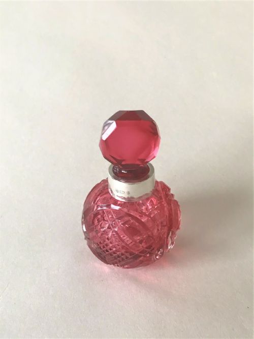 A Lovely Edwardian Silver & Cranberry Glass Scent Bottle