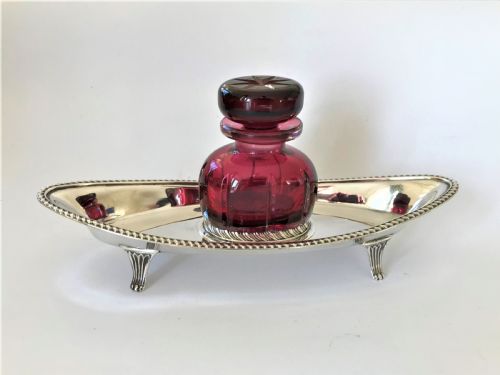 fig 1. A fabulous Victorian silver & cranberry ink stand