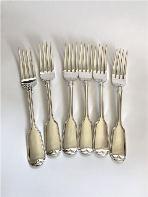 A Substantial Set of 6 Victorian Silver Fiddle & Thread Table Forks