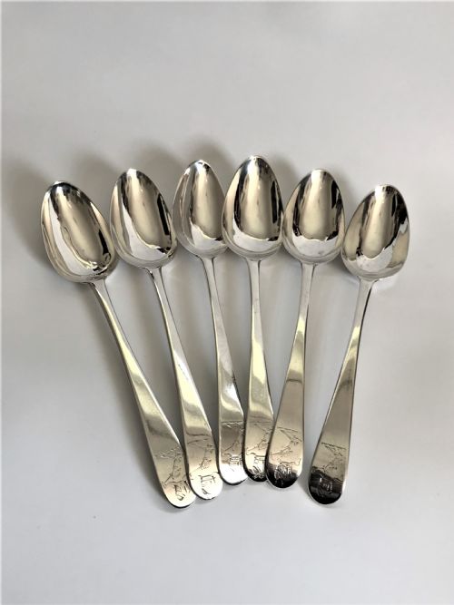 An Outstanding Set of 6 Irish 18th Century Silver Serving Spoons