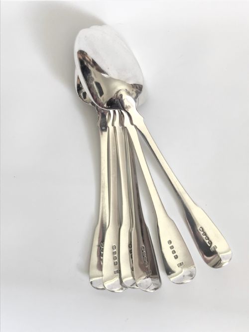 fig 1. A fine set of 6 Georgian silver table/serving spoons