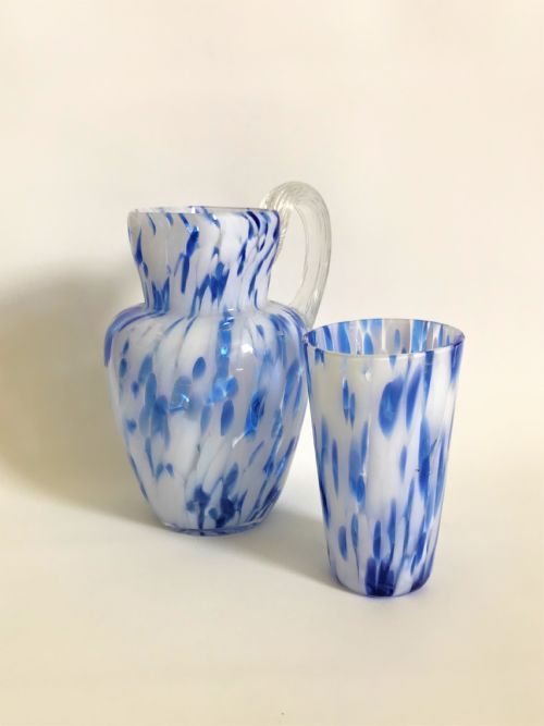 A Victorian Blue & White Glass Bedside Set