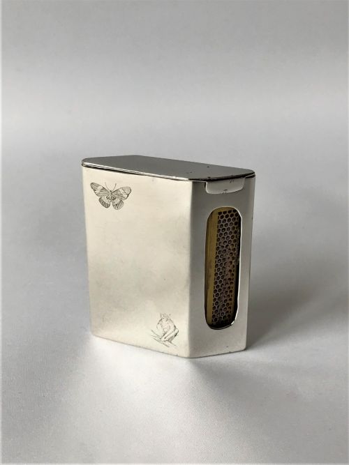 fig 1. A Butterfly & Monkey engraved silver match box holder