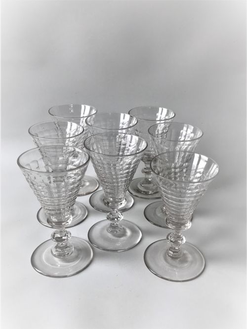An Unusual Set of 8 Victorian Quilt Cut Wine Glasses