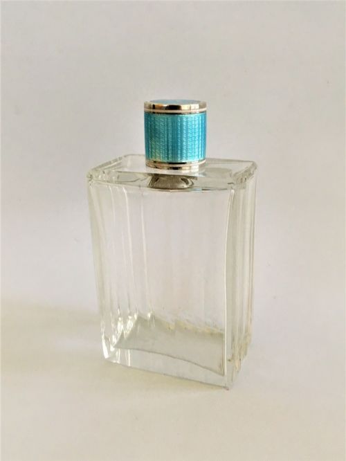 A Gorgeous Art Deco Silver & Guilloche Enamel Cologne Bottle