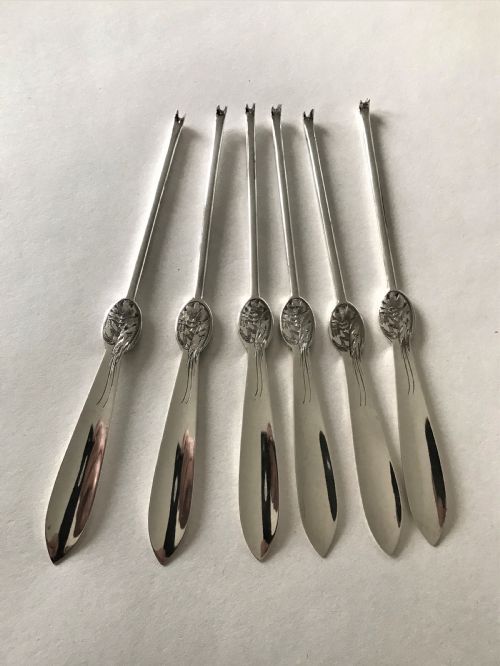 fig 1. A Rare Set Of Six Hallmarked Silver Lobster Picks