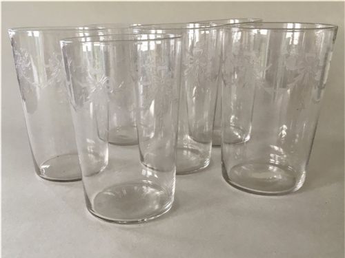 A  Fine Set of 6 Edwardian Etched Water Glasses