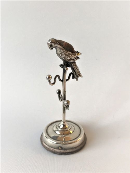 An Extremely Rare Silver Parrot Pin Cushion/ring Tree