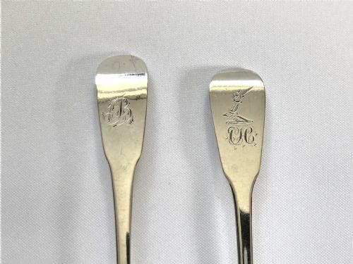 fig 1. Two 19th Century Irish silver mustard spoons