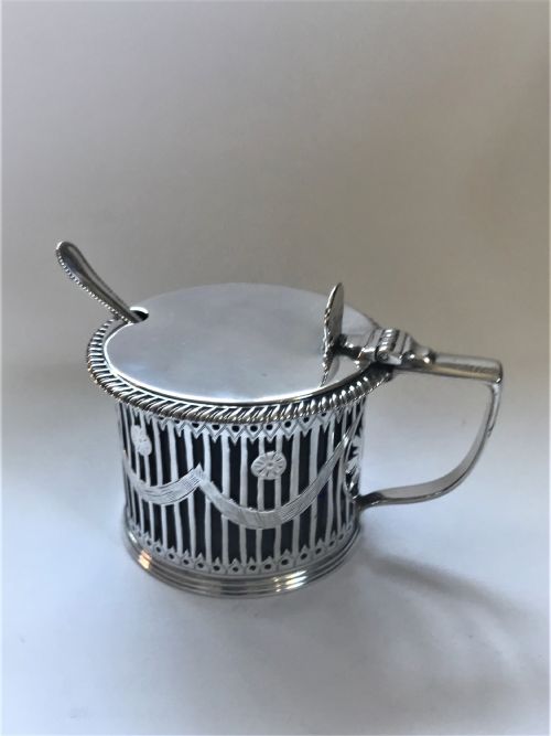A Superb Victorian Silver Drum Mustard & Spoon