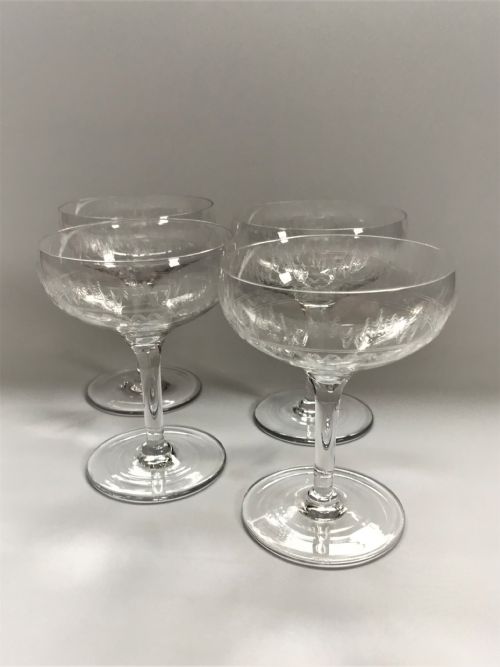 fig 1. A set of 4 etched champagne bowls