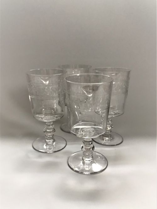 A Good Set of 4 Etched Wine Goblets