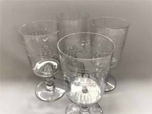 fig 1. A good set of 4 etched wine goblets