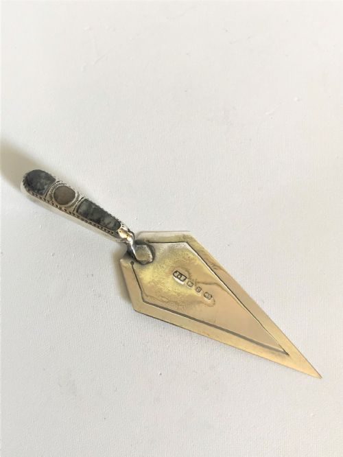 A Superb Victorian Agate & Silver Trowel Bookmark
