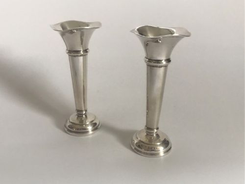 A Charming Pair of Small Silver Bud Vases