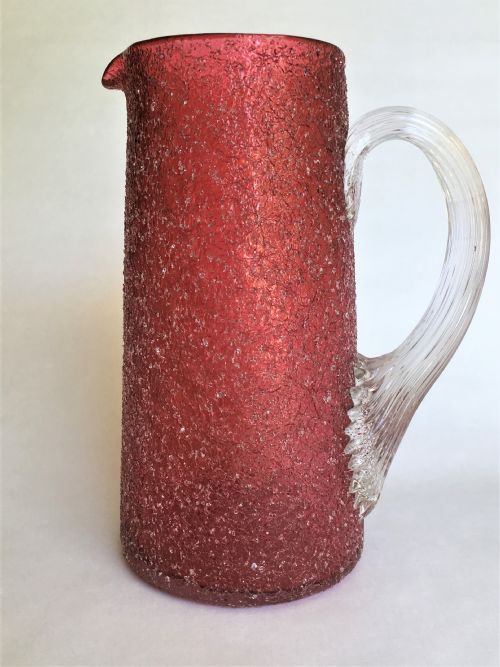 A Superb Victorian Cranberry Crackle Glass Water/lemonade Jug