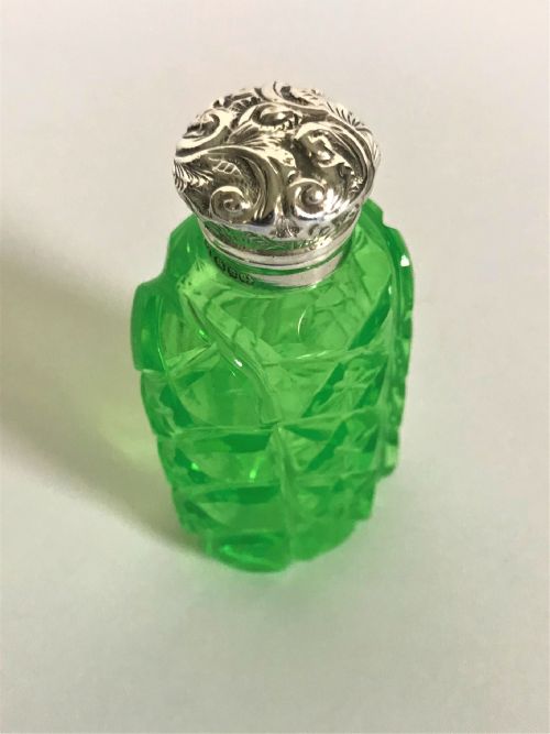fig 1. A rare Victorian silver & uranium glass scent bottle
