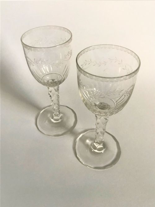 fig 1. A superb pair of cut and etched cordial glasses