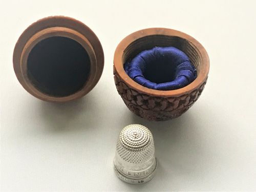 A Gorgeous Silver Thimble & Coquilla Nut Thimble Case