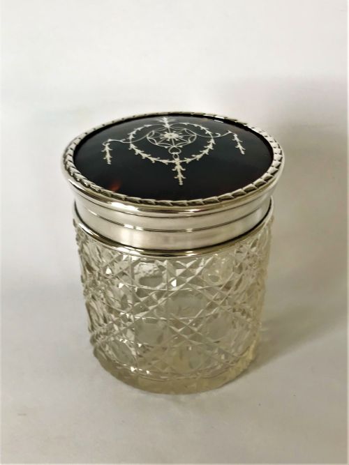 A Gorgeous Silver & Tortoiseshell Mounted Vanity Jar