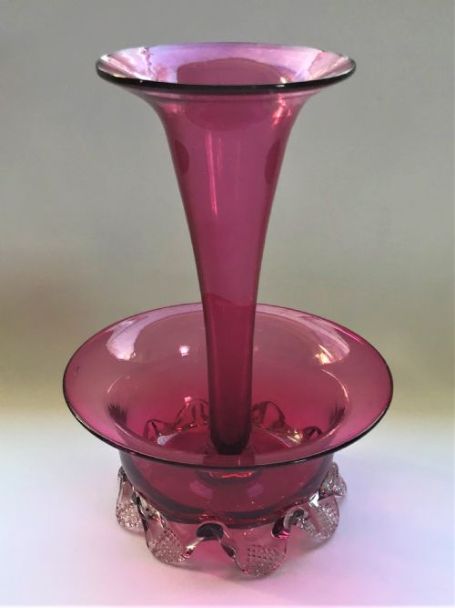 fig 1. A Victorian cranberry trumpet vase with flower bowl