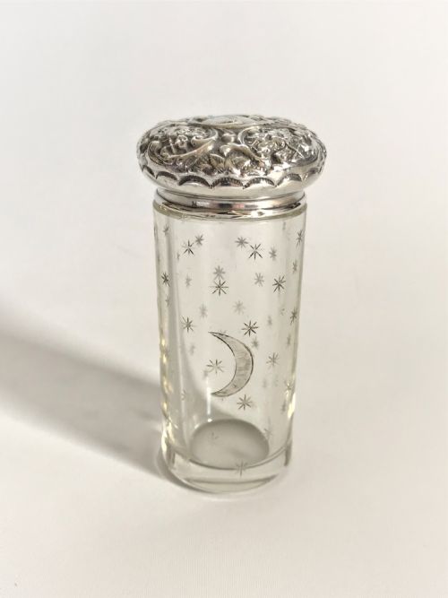 A Lovely 'Lunar' Themed Silver Mounted Vanity Jar