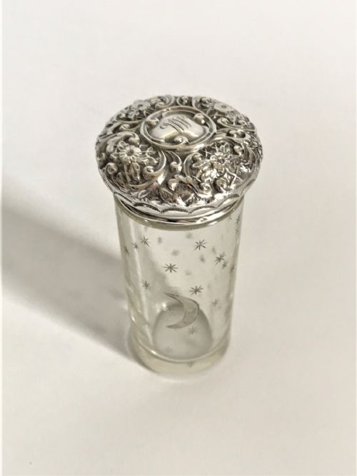 fig 1. A lovely 'lunar' themed silver mounted vanity jar
