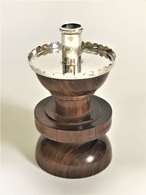 A Charming Edwardian Silver & Rosewood Altar Taper Stick