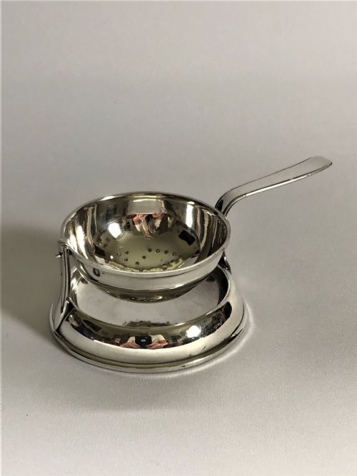 A Desirable French Silver Tea Strainer & Drip Tray