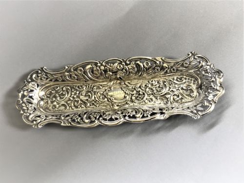 fig 1. A gorgeous late Victorian silver pen tray