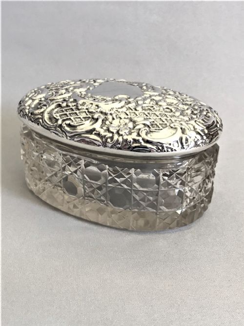 A Superb Late Victorian Silver & Cut Glass Trinket Pot