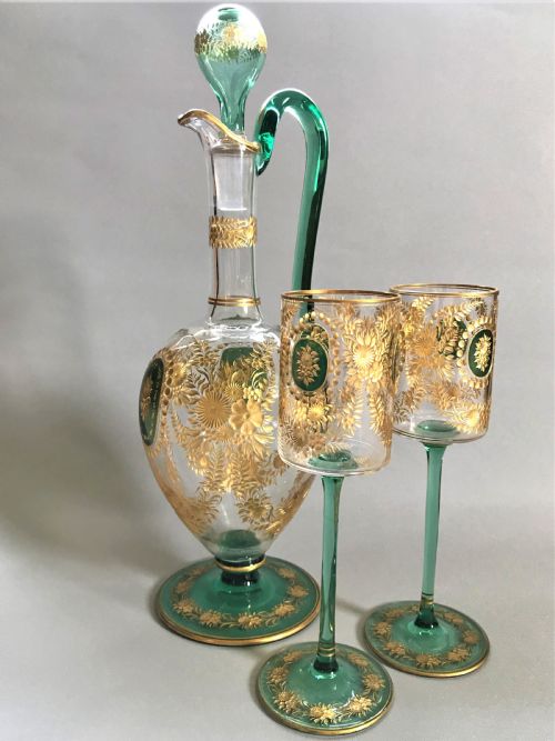 A Fabulous Moser Gilded Wine Jug and Glasses