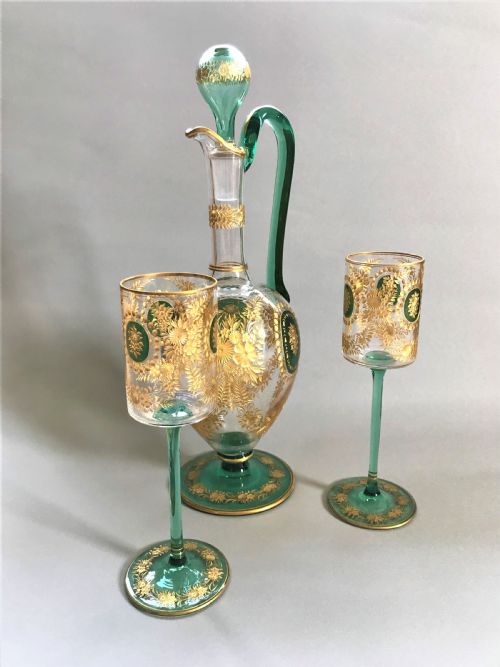 fig 1. A fabulous Moser gilded wine jug and glasses