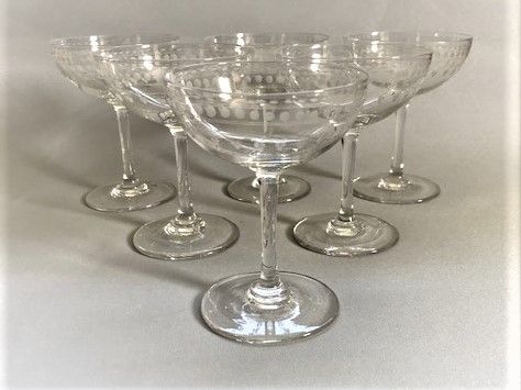 A Gorgeous Set of 6 Victorian Etched Champagne Bowls