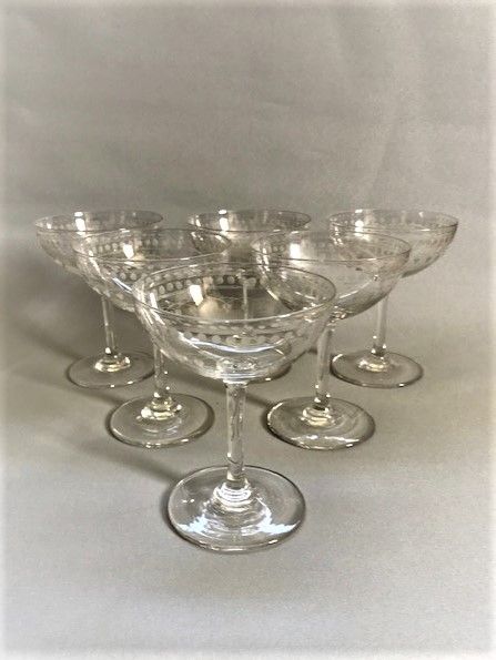 fig 1. A gorgeous set of 6 Victorian etched champagne bowls