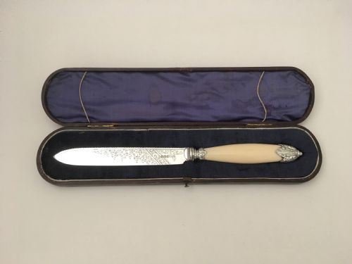 A Superb Boxed Victorian Solid Silver Wedding Cake Knife