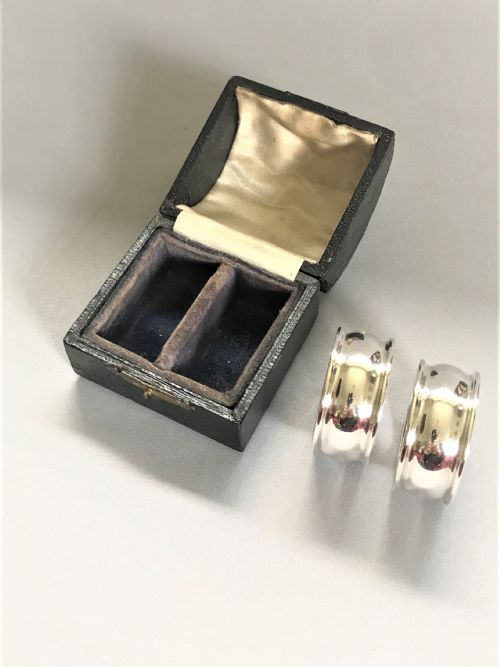 fig 1. A boxed pair of Chester silver napkin rings