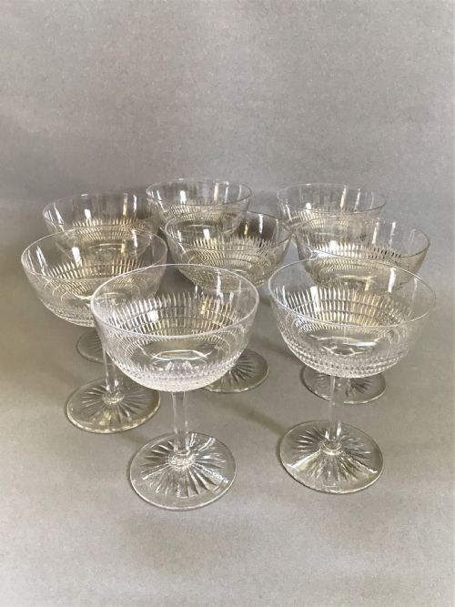 A Fine Set of 8 Cut Glass Edwardian Champagne Bowls