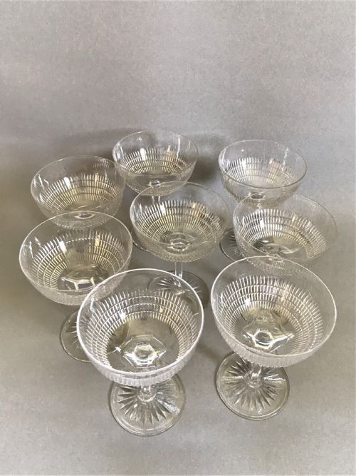 fig 1. A fine set of 8 cut glass Edwardian champagne bowls