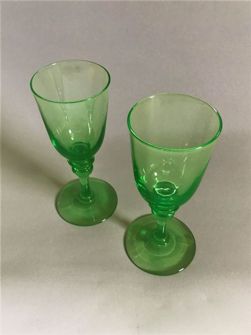 fig 1. A fabulous pair of Victorian Uranium wine glasses