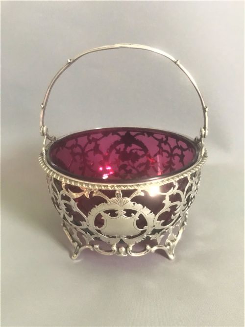 fig 1. A wonderful Edwardian silver & cranberry basket