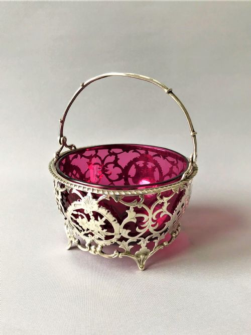 A Wonderful Edwardian Silver & Cranberry Basket