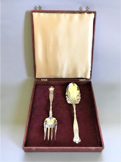 A Fabulous Pair of Boxed Sterling Silver Dessert Servers